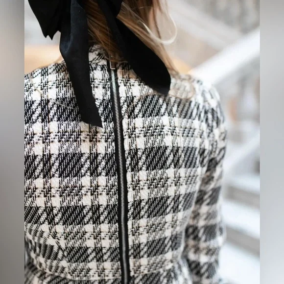 Ivy City Co Anne in Black White Plaid Tweed Mock Neck Sheath Dress Size XXL - Picture 2 of 6